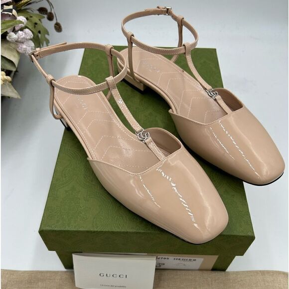 Women’s Gucci, T-strap, patent leather GG ballet flats size 39 made in Italy - Picture 1 of 8